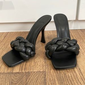 MANGO - braided faux leather square toe heeled sandals